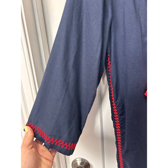 J. Crew Women's Red Embroidered Floral Beach Cover-Up Tunic Dress Blue Small - Picture 5 of 11